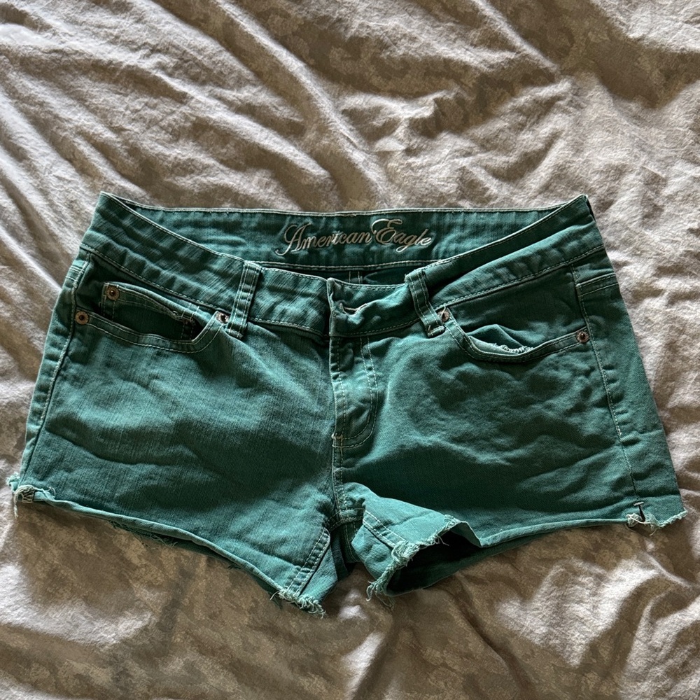 Women's Teal Green Denim Cutoff Short Shorts